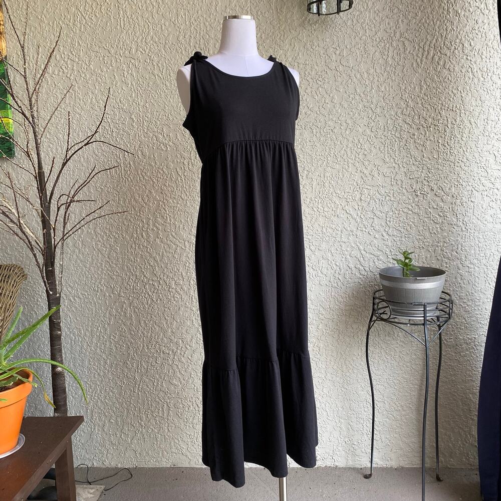 Threads 4 Thought Maxi Dress Overall Pinafore Adjustable Straps Black Large